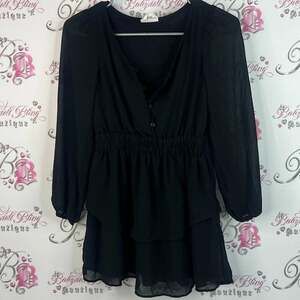 GAP top long sleeve bubble buttons ruffle Black Sheer Blouse